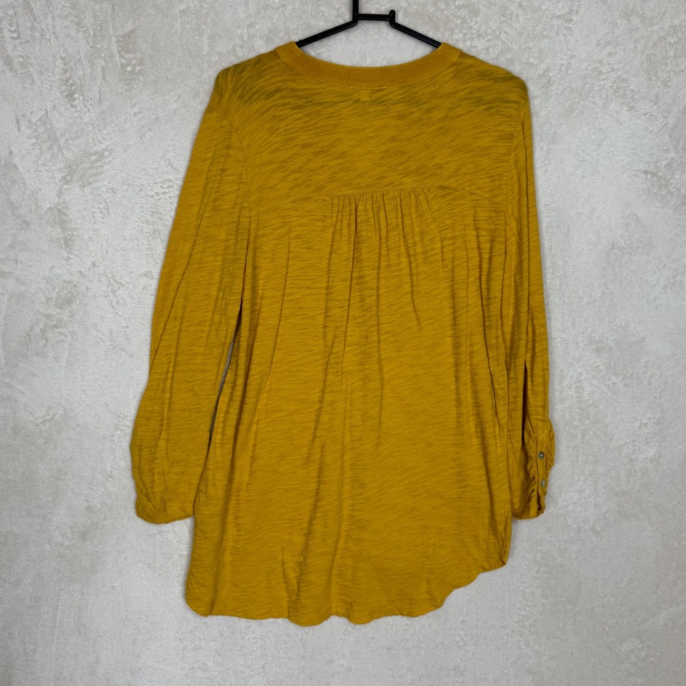 Anthropologie Mustard Yellow Mixed Media Henley Tunic‎ Top Long Sleeve Size M - Picture 2 of 6